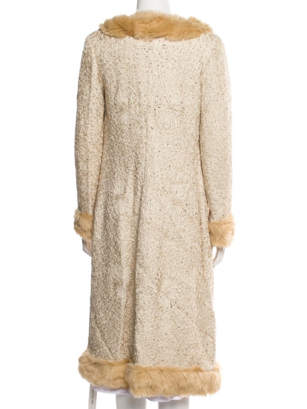 Vintage Sue Wong Cream Faux Fur Trim Coat with Blush Pink Satin-Lining - Picture 3 of 11